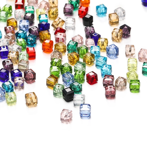Faceted Crystal Cube Beads Square Glass Loose Beads For DIY Jewelry Making Bracelet Necklace Craft Accessories