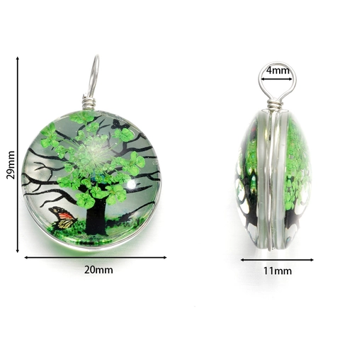 Pendentif en Verre Arbre de Vie Avec Fleurs Séchées Papillon Décoratif Forme Coeur Rond Ovale Accessoire de Bijoux Fait Main pour Femme Collier DIY