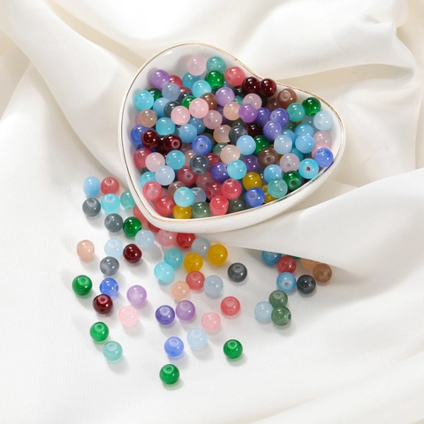 Perle di Vetro Lampwork Rotonde Tinta Unita Fai da Te Creazione Gioielli Perle Sciolte per Bracciale Collana Artigianato Perle Lucide