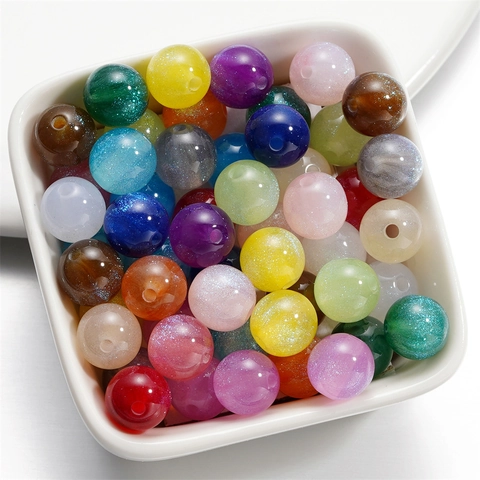 Mermaid Resin Round Loose Beads With Glitter Sparkle Effect For DIY Jewelry Making Handmade Bracelet Necklace Accessory Supplies