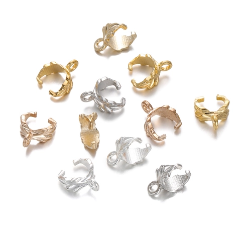 Alloy Leaf Shape Pinch Bails Jewelry Finding DIY Necklace Pendants Connectors Gold Silver Rose Gold Plated Craft Supplies