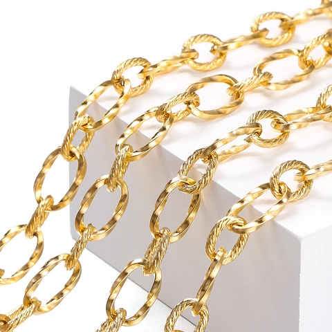 Minimalistische Edelstahl Twist Oval Gliederkette Vakuumvergoldet Gold Silber Für Handgemachte DIY Schmuck Halsketten Zubehör