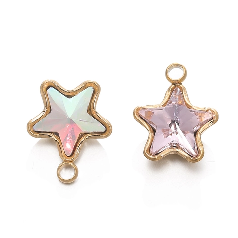Stainless Steel Star Pendant Colorful Glass Rhinestone Pentagram DIY Jewelry Accessory For Necklace Bracelet Gold Plated