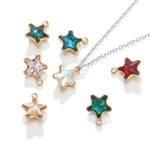 Stainless Steel Star Pendant Colorful Glass Rhinestone Pentagram DIY Jewelry Accessory For Necklace Bracelet Gold Plated