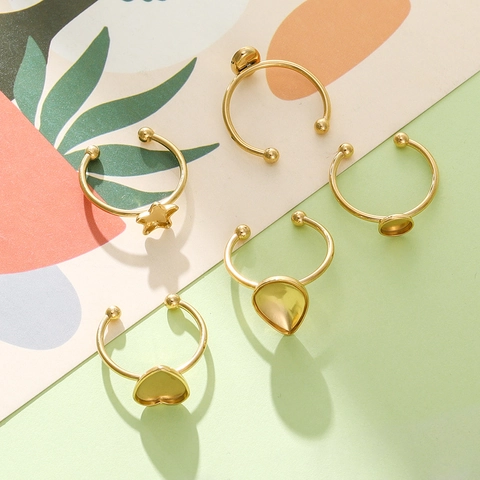 Adjustable Stainless Steel Ring Base Heart Water Drop Star Bezel Setting Findings For DIY Jewelry Making Findings Components