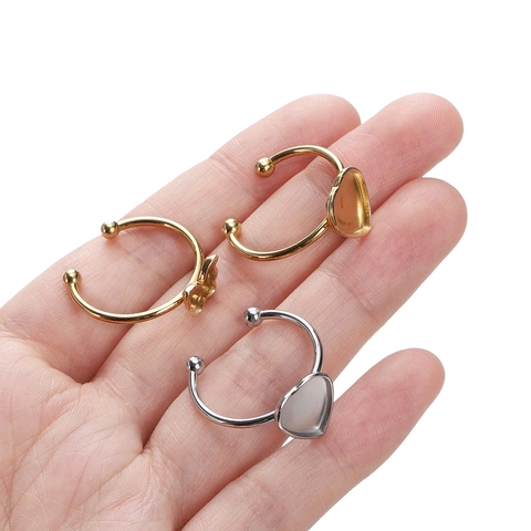 Adjustable Stainless Steel Ring Base Heart Water Drop Star Bezel Setting Findings For DIY Jewelry Making Findings Components