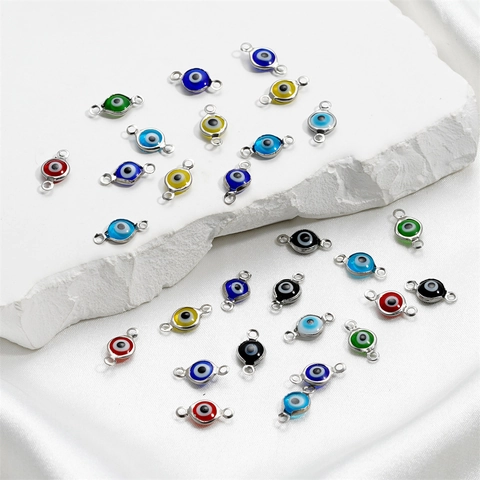 Round Evil Eye Pendant Stainless Steel Jewelry Connector Nazar Charm Accessory For DIY Handmade Bracelet Necklace Making