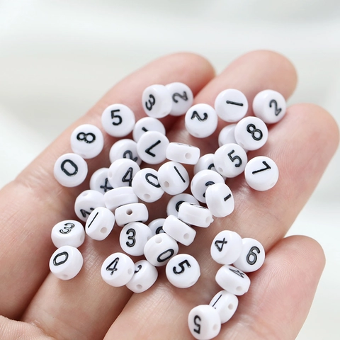 Acrylic White Flat Round Number Beads Black Enamel Digital Spacer Beads For DIY Jewelry Making Bracelet Necklace Accessories