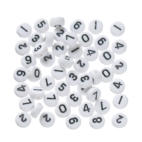 Acrylic White Flat Round Number Beads Black Enamel Digital Spacer Beads For DIY Jewelry Making Bracelet Necklace Accessories