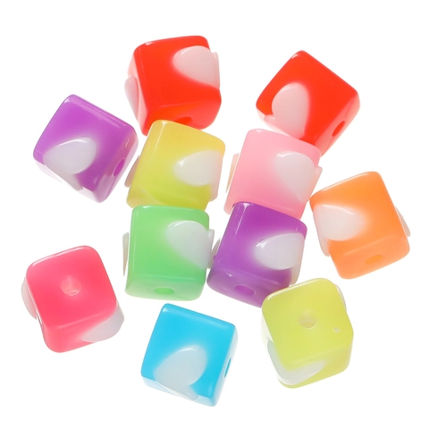 Acrylic Jelly Two Tone Heart Square Loose Beads Candy Color Cube Spacer Beads For DIY Jewelry Making Phone Chain Materials