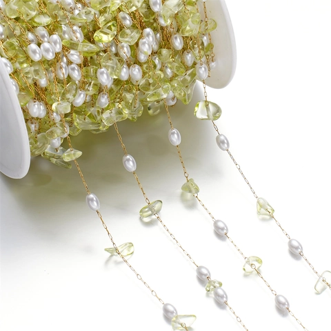 Stainless Steel Chain With Irregular Glass Rubble Artificial Pearl DIY Beaded Chain For Handmade Necklace Bracelet Material