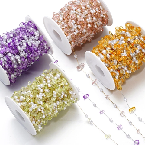 Stainless Steel Chain With Irregular Glass Rubble Artificial Pearl DIY Beaded Chain For Handmade Necklace Bracelet Material