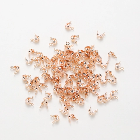 Color Preserving Copper Plated Gold Rose Gold Bead Tips Calottes Crimp Covers Connectors For DIY Jewelry Making Findings