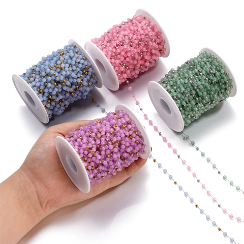 Stainless Steel Cat Eye Glass Bead Chain For DIY Jewelry Making Necklace Bracelet Material Handmade Craft Findings