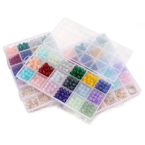 Mehrfarbige Jade-Imitat Glasperlen Schmuckherstellung Kit Legierung Zubehör Hummerverschlüsse Offene Ringe Für Ohrringe Armbänder Bastelbedarf Sortiment Kreatives Hobby Handgefertigtes Zubehör DIY Schmuckkomponenten