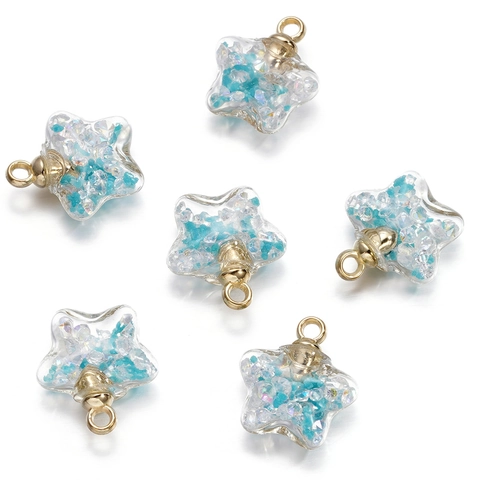 Luminous Star Glass Quicksand Pendant Star Shaped Glass Ball Colorful Glitter Charm For DIY Jewelry Making Accessory