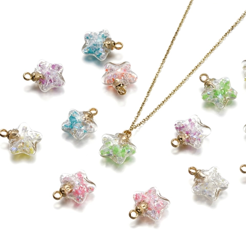 Luminous Star Glass Quicksand Pendant Star Shaped Glass Ball Colorful Glitter Charm For DIY Jewelry Making Accessory