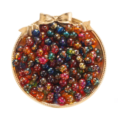 Vintage Gold Traced Acrylic Beads Round Transparent Colorful Spacer Beads For DIY Jewelry Making Necklaces Bracelets Handicrafts