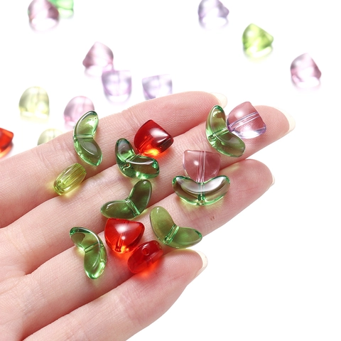 Acrylic Tulip Flower Leaf Beads Set Translucent Colorful Loose Beads For Jewelry Making Hand Made Necklace Accessory