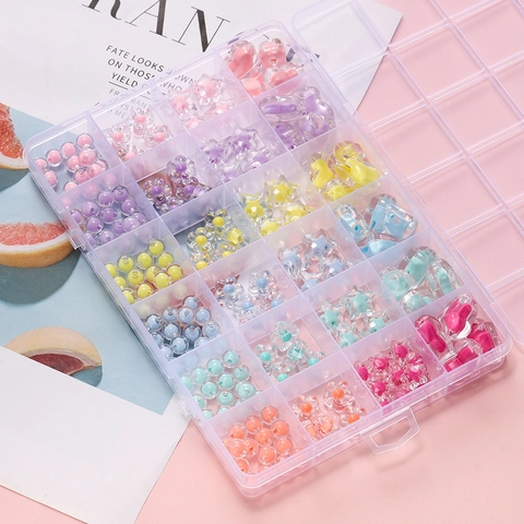 24 Grids Acrylic Multicolor Bead Kit For DIY Jewelry Making Heart Star Flower Shapes Children Handmade Bracelet Material Set