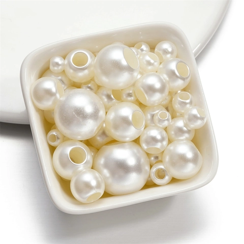 Perles Artificielles Blanc Cassé en Acrylique à Large Trou en Forme de Tonneau pour la Fabrication de Bijoux DIY Colliers Bracelets Matériel Accessoires
