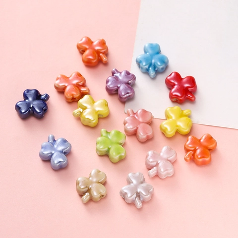 Glazed Shamrock Ceramic Beads Botanical Clover Flower Petal Loose Beads For Handcrafted DIY Jewelry Making Findings