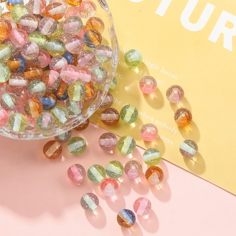 Resin Fine Glitter Striped Round Beads DIY Handmade Jewelry Materials Colorful Bicolor Loose Beads For Bracelet Necklace Making