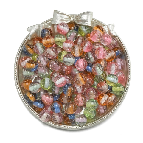 Resin Fine Glitter Striped Round Beads DIY Handmade Jewelry Materials Colorful Bicolor Loose Beads For Bracelet Necklace Making