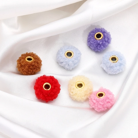 18mm Teddy Velvet Curly Wool Large Hole Beads Colorful Plush Ball Spacer Beads For DIY Jewelry Making Craft Accessories