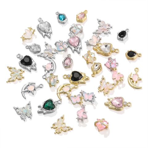 Breloques en Alliage avec Strass en Forme de Cœur Papillon Lune Goutte d'Eau Pendentifs pour la Fabrication de Colliers et Bracelets DIY Accessoires de Bijoux pour Femmes
