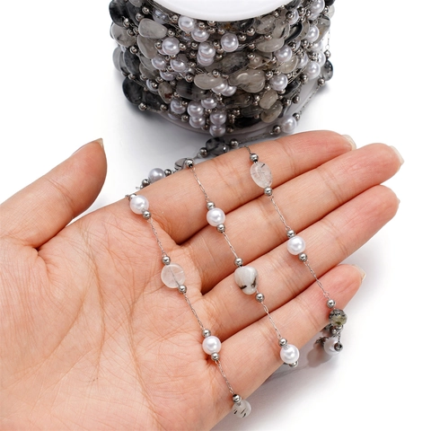 Stainless Steel DIY Jewelry Chain With Artificial Pearl Irregular Crushed Natural Stone For Necklace Bracelet Making Accessory