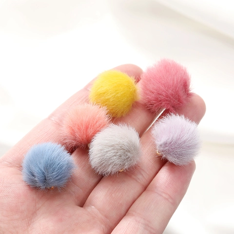 Imitation Mink Fur Pom Pom Charms Flocked Round Beads With Gold Metal Loop For DIY Earring Necklace Bracelet Jewelry Making