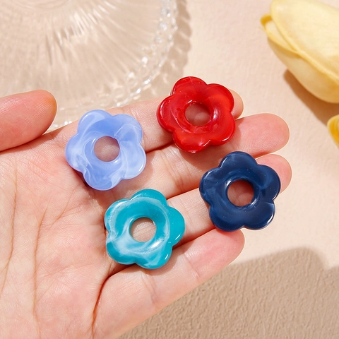 Acrylic Marble Flower Beads Ink Wash Floral Spacer Beads Large Hole DIY Jewelry Making For Earring Necklace Handmade Decor