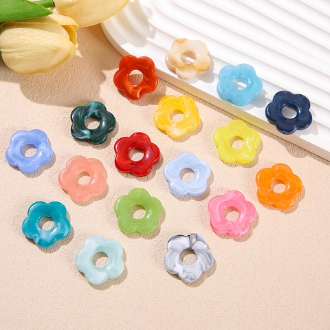 Acrylic Marble Flower Beads Ink Wash Floral Spacer Beads Large Hole DIY Jewelry Making For Earring Necklace Handmade Decor