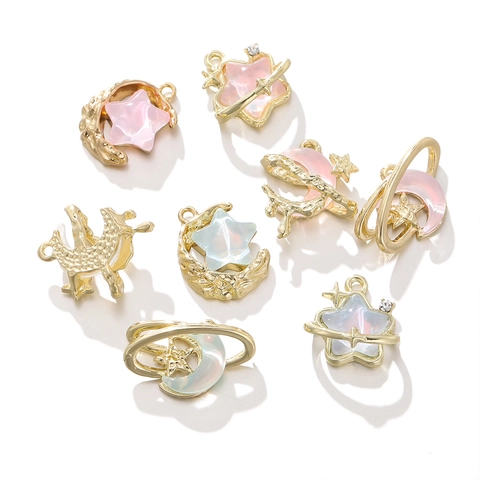 Alloy Star Moon Celestial Pendant With Resin Rhinestone For DIY Necklace Bracelet Making Accessories Gold Silver Plated Jewelry