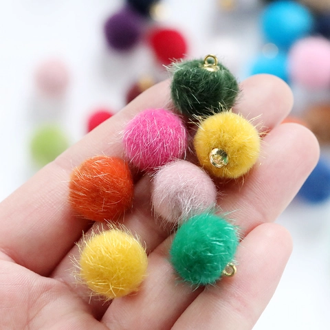 Polyester Plush Pom Pom Ball Pendant With Metal Loop Small Fluffy Charm For DIY Earrings Necklaces Jewelry Making Accessories