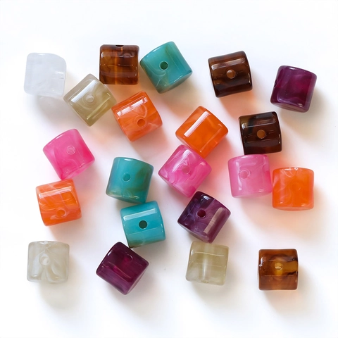 Acrylic Marble Texture Cylindrical Beads Large Hole Barrel Spacer Beads For DIY Necklaces Phone Chains Jewelry Accessories