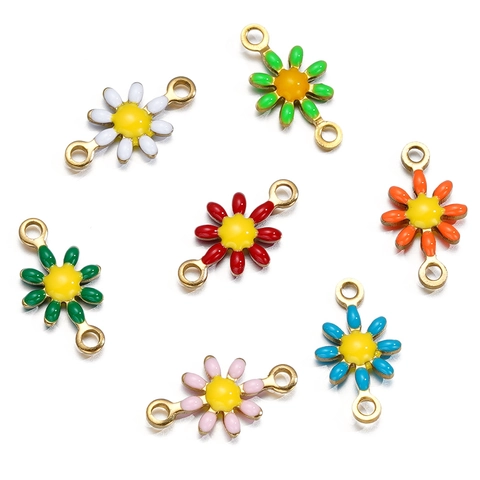 Stainless Steel Daisy Flower Connector Drip Oil Floral Link Charms For DIY Bracelet Necklace Making Jewelry Finding Accessories