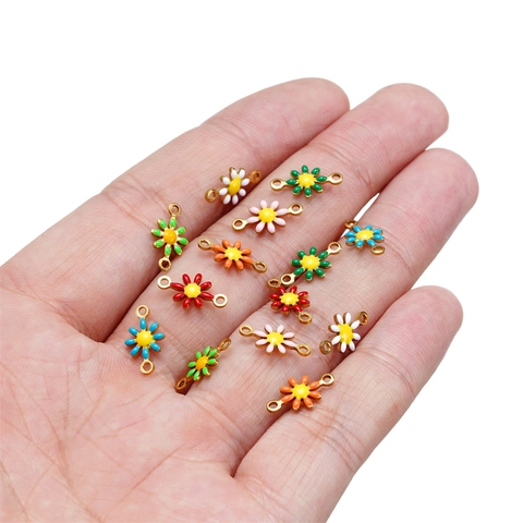 Stainless Steel Daisy Flower Connector Drip Oil Floral Link Charms For DIY Bracelet Necklace Making Jewelry Finding Accessories