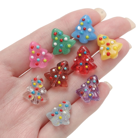 Cuentas de Vidrio Árbol de Navidad Lunares Coloridos Pintado a Mano Cuentas Sueltas para DIY Pulsera Collar Joyería Manualidades