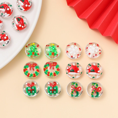 Série de Noël Perles en Verre Transparentes pour la Fabrication de Bijoux DIY Fait à la Main Dessin Animé Flocon de Neige Sapin Motif Boîte Cadeau Perles Lampwork