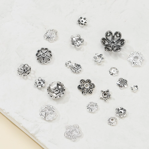 Copriperle a Fiore in Argento Sterling 925 Argento Tailandese Traforato Motivo a Foglia Distanziatori per Gioielli DIY