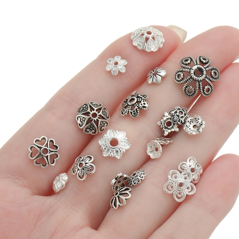 Copriperle a Fiore in Argento Sterling 925 Argento Tailandese Traforato Motivo a Foglia Distanziatori per Gioielli DIY