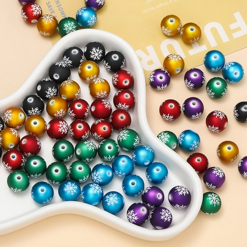 16mm Acryl Schneeflocke Matte Perlen Mehrfarbig Matt Rund Lose Perlen Für Weihnachten DIY Schmuckherstellung Bastelzubehör