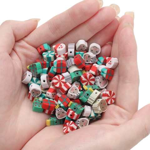 Perline di Argilla Polimerica di Natale Pupazzo di Neve Babbo Natale Fiocco di Neve Fette Perline Sciolte per Bracciale Fai da Te Creazione di Gioielli Accessori Artigianali