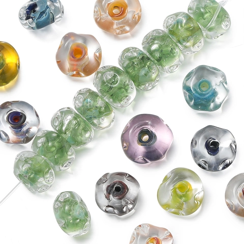 Perles en Verre Lampwork 12mm Perles Intercalaires Rondes Plates Irrégulières Perles En Vrac Artistiques Faites à la Main pour DIY Collier Bracelet Fabrication de Bijoux