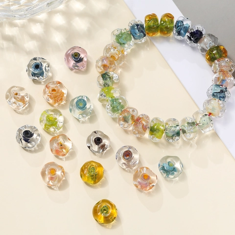 Perles en Verre Lampwork 12mm Perles Intercalaires Rondes Plates Irrégulières Perles En Vrac Artistiques Faites à la Main pour DIY Collier Bracelet Fabrication de Bijoux