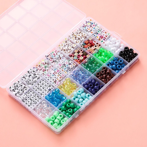 Kit De Cuentas De Letras Del Alfabeto DIY Con Estuche Cuentas De Poney De Acrílico Cuentas De Corazón Para Joyería Pulsera