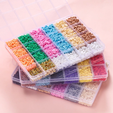 24 Grids Polymer Clay Heishi Beads Kit For Jewelry Making DIY Bracelet Necklace With Faux Artificial Pearl Alloy Spacer Letter Beads