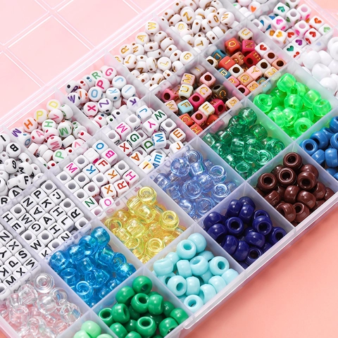 DIY Alphabet Letter Beads Kit With Storage Case Acrylic Pony Heart Beads Assortment For Jewelry Making Necklace Bracelet